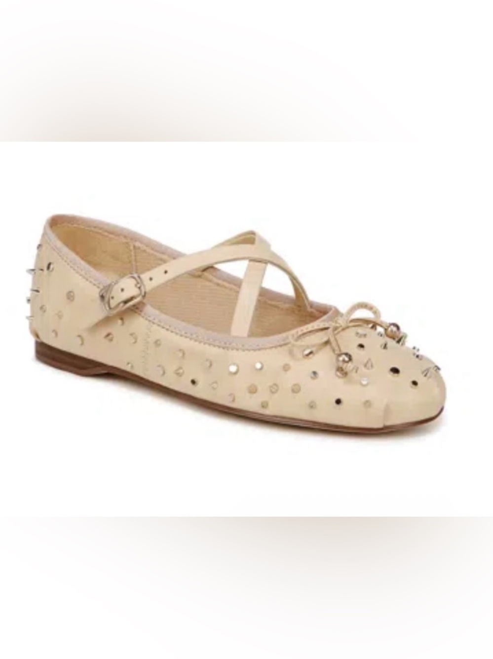 Sam Edelman Zuri Studded Cross-Strap Ballet Flat in Beige with Gold Accents